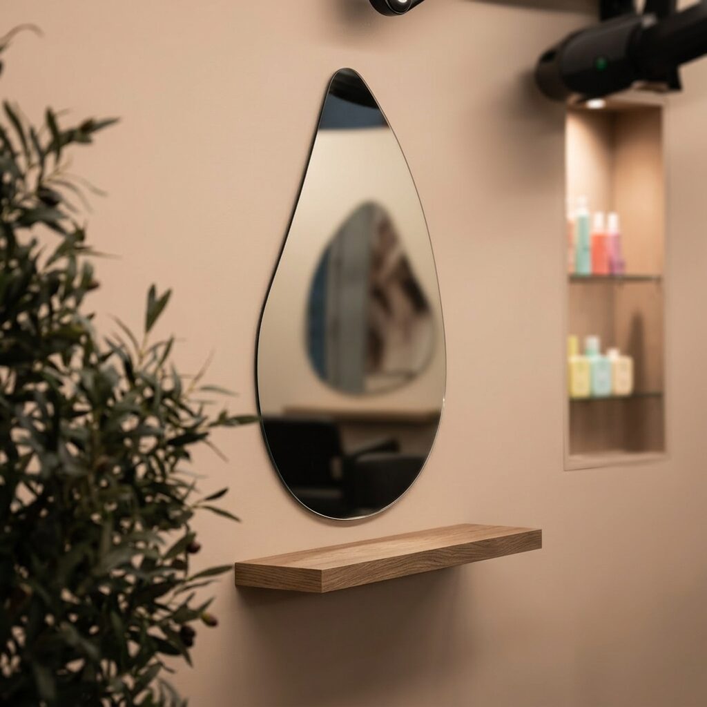 Detailaufnahme eines Spiegels mit Eichenablage im Salon in Frauenfeld