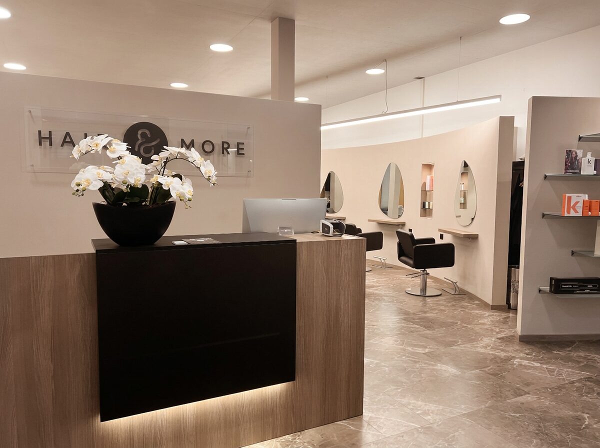 Empfang mit Hair & More Logo im Coiffeursalon in Frauenfeld