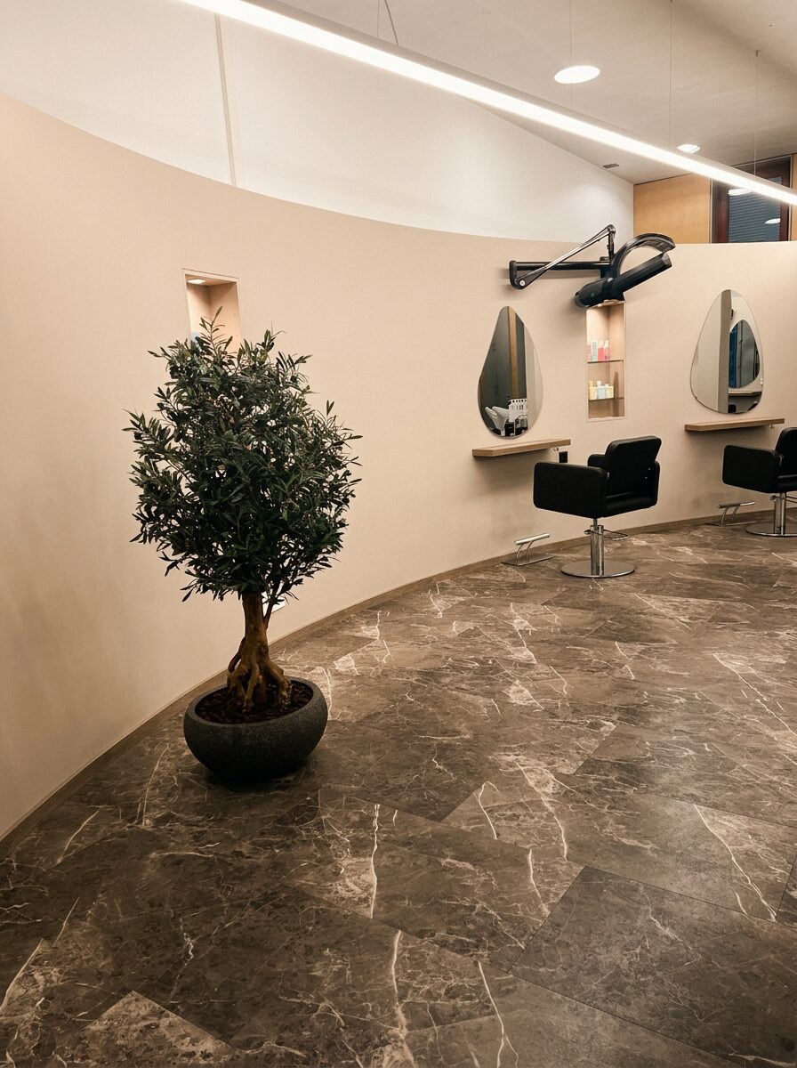 Styling-Plätze mit Olivenbaum im Coiffeursalon Hair & More Frauenfeld
